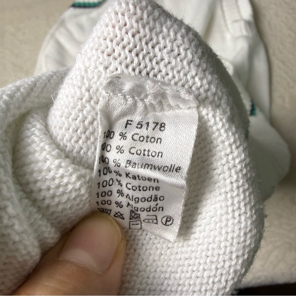 Lacoste White V-Neck Cable Knit Sweater Vest with Green Trim - Picture 4 of 4